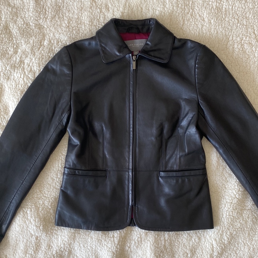 Ann Taylor Luxe leather lined zippered blazer jacket